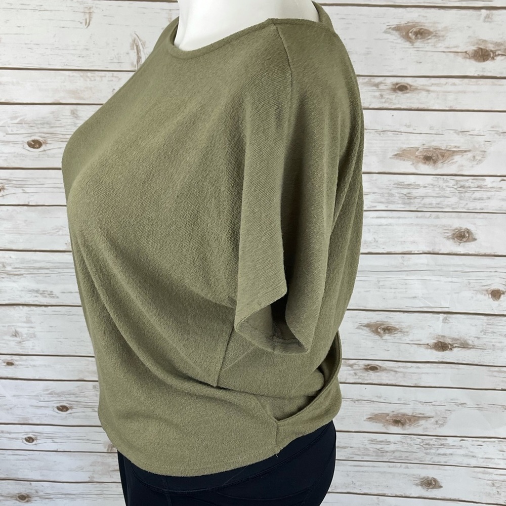 Olive Green Open Back Short Sleeve Terry Top - Picture 3 of 7